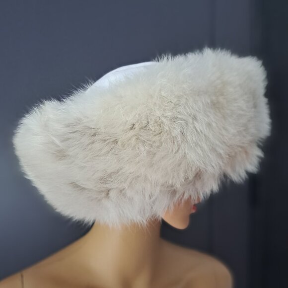 Cream Fox Trimmed Hat with White Leather Crown and Jewels main image 7